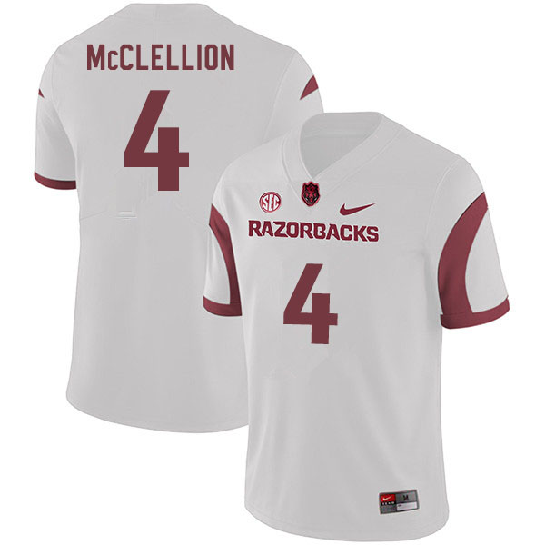 Men #4 Jarques McClellion Arkansas Razorbacks College Football Jerseys Sale-White - Click Image to Close